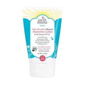 Earth Mama Organics Kids Uber-Sensitive Mineral Sunscreen Lotion - SPF 40