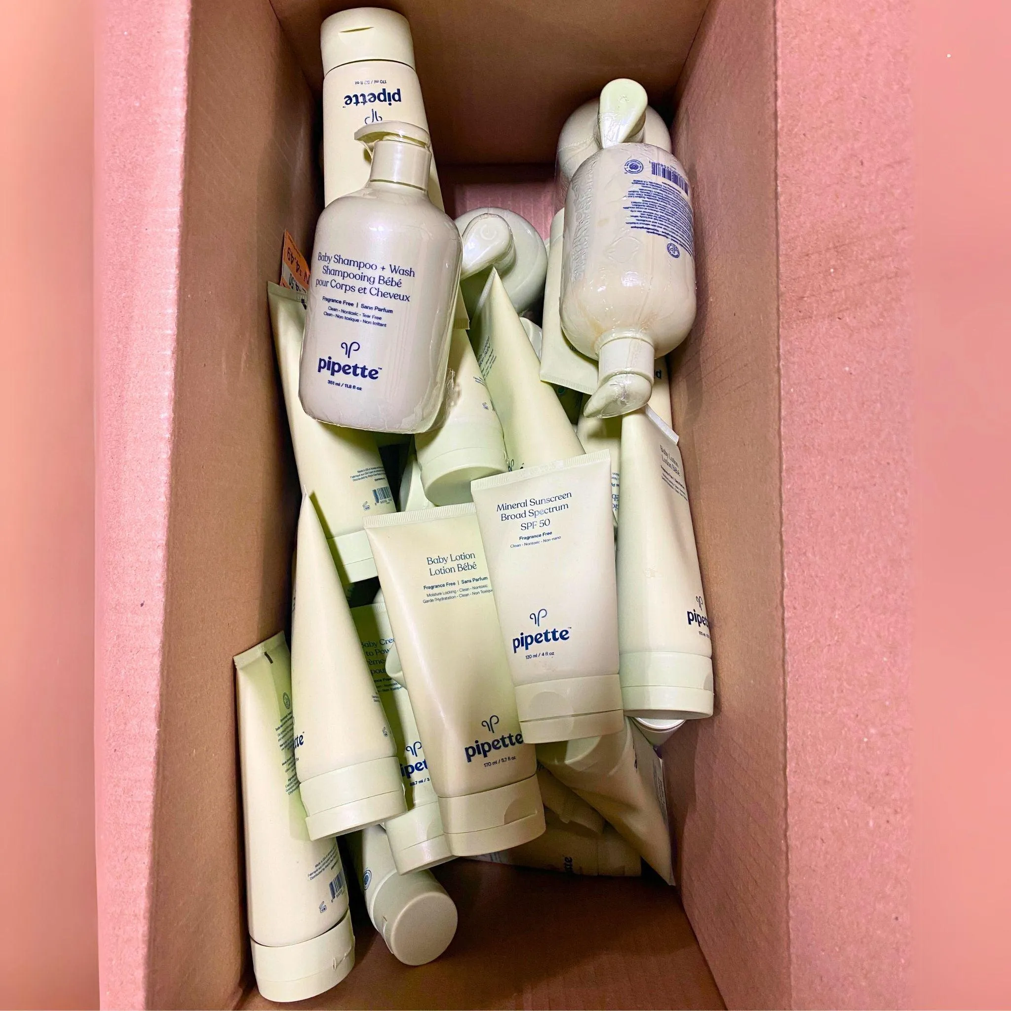 Pipette Baby Shampoo,Mineral Sunscreen , Baby Lotion and More, Different Sizes (50 Pcs Lot)