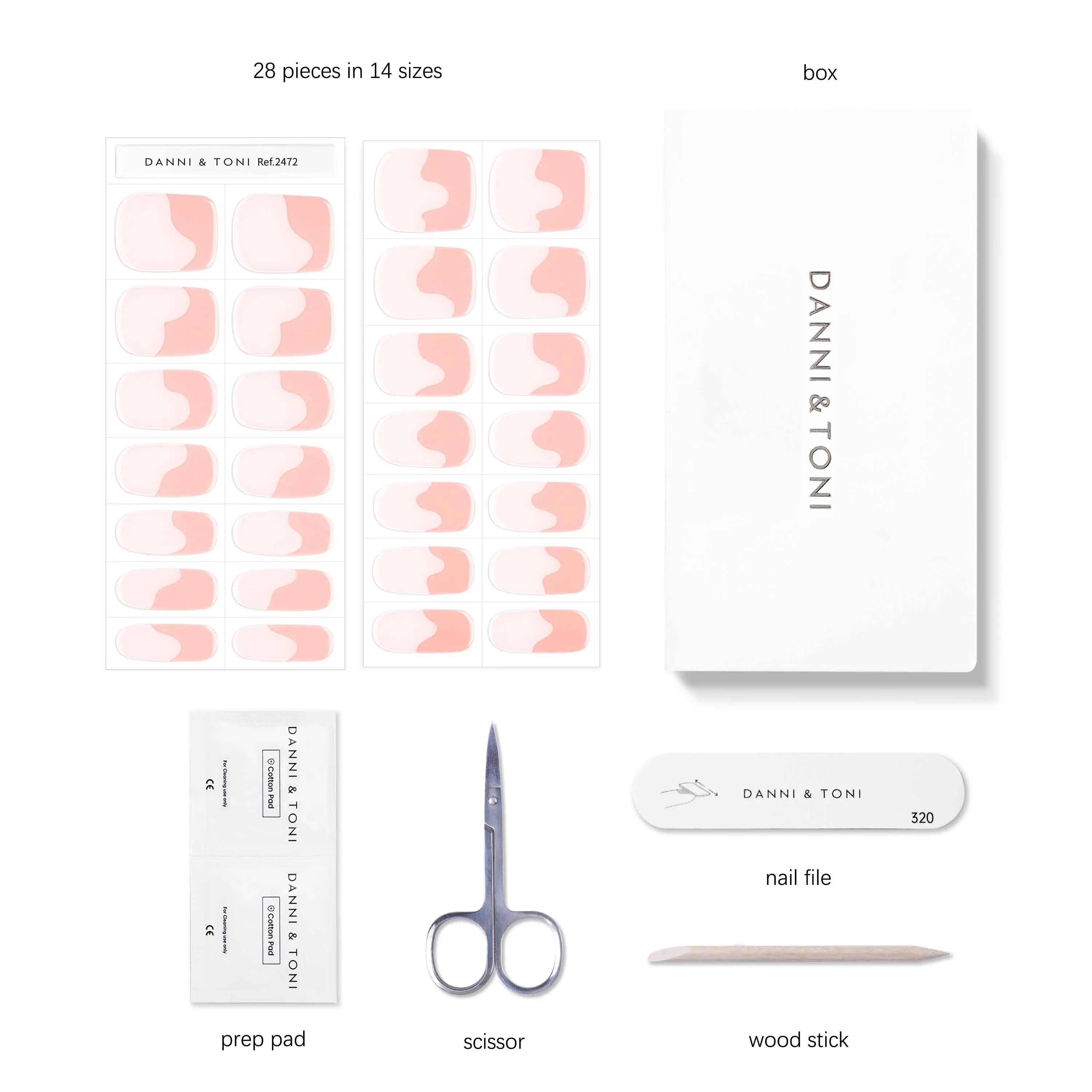 Soft Blush Wave French Tip Semi Cured Gel Nail Strips | Milk Swirls - 2472
