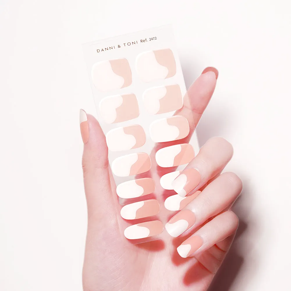 Soft Blush Wave French Tip Semi Cured Gel Nail Strips | Milk Swirls - 2472